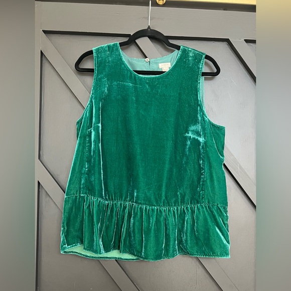 J.Crew Emerald Green Velvet Peplum Tank Top, Size 12 - Picture 2 of 6